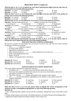 Unit 1 Practice Test for Grade 11 | PDF | Transport | Creativity