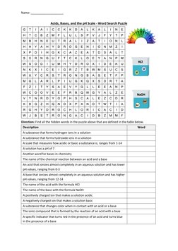 Word Search Puzzle Acids Bases and The PH Scale | PDF | Acid | Ph