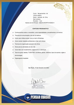 Certificado de Recepcionista de Clínica Médica | PDF