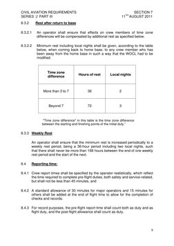CIVIL AVIATION REQUIREMENTS 
 
  SECTION 7 
SERIES ‘J’ PART III 
 
11TH AUGUST 2011 
8.3.2     Rest after return to base 
8.3