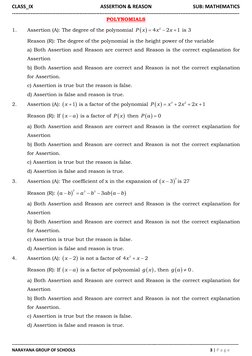 Class 9 Maths Assertion & Reasoning | PDF | Cartesian Coordinate System ...