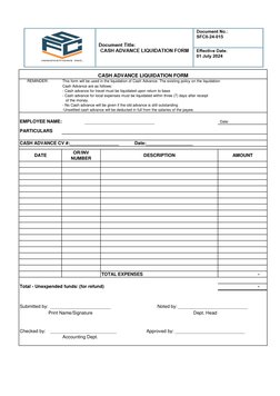 Liquidation Template Example Cash Advance Liquidation Form Template | PDF