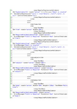 18.
                        <asp:RegularExpressionValidator 
ID="ExpValidatorTo" runat="server" ErrorMessage="Email is invali