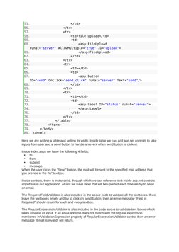 55.
                    </td>  
56.
                </tr>  
57.
                <tr>  
58.
                    <td>file uploa