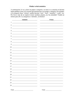 Fluidez verbal semántica 
A continuación, le voy a decir un grupo o categoría y su tarea va a consistir en decirme 
tantas pa