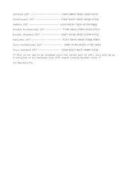 InfoPath 2007 ----------------------- C3R8F-TMMYD-TBGDP-2RDXT-88393
InterConnect 2007 ------------------- P2BJF-HGV87-RRFB7-8