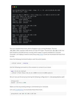 The scan revealed three hosts, which all appear to be running Windows. The host 
192.168.3.202  could be a web server as it h