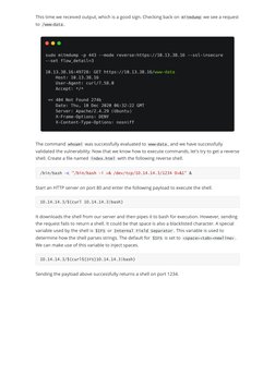 This time we received output, which is a good sign. Checking back on mitmdump  we see a request 
to /www-data .
The command w