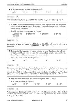 SMC 2024 Solutions and Answers | PDF | Area | Perpendicular