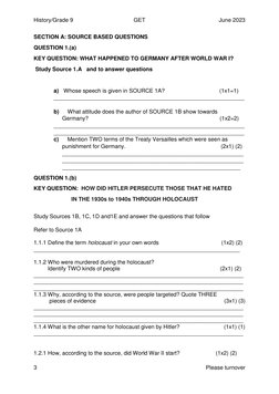 Grade 9 June History Exam 2023 | PDF | Nazi Germany | The Holocaust