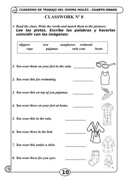 CUADERNO DE TRABAJO DEL IDIOMA INGLÉS – CUARTO GRADO
Read the clues. Write the words and match them to the pictures:
Lee  l