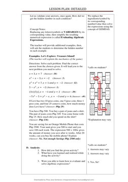 Grade 7 Lesson Plan: Algebra Expressions | PDF | Algebra | Equations