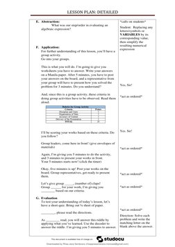 Grade 7 Lesson Plan: Algebra Expressions | PDF | Algebra | Equations