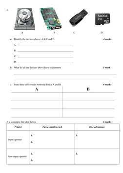 2.  
 
 
 
 
 
 
A 
 
 
 
    B 
 
 
C 
 
 
        D 
 
a. Identify the devices above; A,B,C and D 
 
 
 
 
 
 
4 marks 
A.