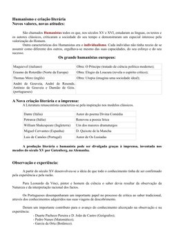 Humanismo e criação literária
Novos valores, novas atitudes:
São chamados Humanistas todos os que, nos séculos XV e XVI, estu