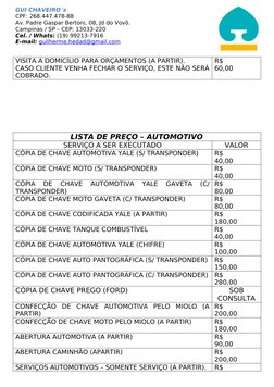 GUI CHAVEIRO´s
CPF: 268.447.478-88
Av. Padre Gaspar Bertoni, 08, Jd do Vovô.
Campinas / SP – CEP: 13033-220
Cel. / Whats: (19