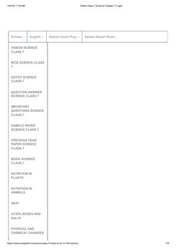 Class 7 Science Chapter 11: Light Notes | PDF | Mirror | Glass ...