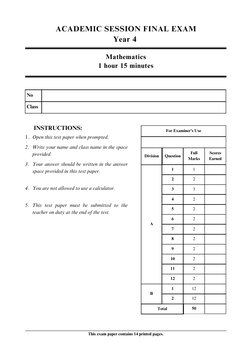 Year 4 Mathematics Exam Paper | PDF | Length | Area