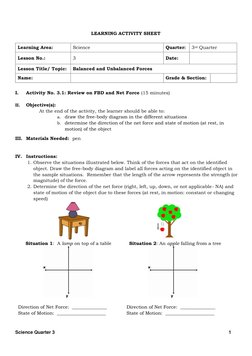Q3 - WS - Science 7 - Lesson 3 - Week 3 | PDF | Force | Tension (Physics)