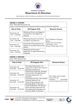 Deped Inset Topics INSET 2025 Training Programs Overview | PDF | Teachers | Literacy