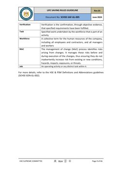 LIFE SAVING RULES GUIDELINE 
Rev.01 
Document No: SCHSE-SAF-GL-005 
June 2024 
 
HSE SUPREME COMMITTEE 
 
Page 9 of 66 
 
V