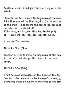 Continue: chain 4 and join the first leg with slip 
stitch.  
 
Place the marker to mark the beginning of the row: 
9 R –