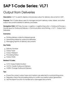 Outbound Delivery Tcode SAP T-Code VL71: Delivery Output Management | PDF