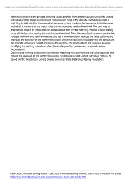 Identity resolution is the process of linking source profiles from different data sources into unified
individual profiles ba