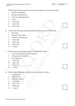 Junior Secondary Exploring Geography (Third Edition) 
 
3 
Food problems 
Part Test 
 
 
 
 
© Oxford University Press (China