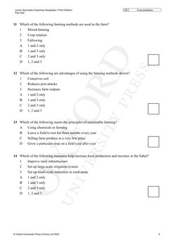 Junior Secondary Exploring Geography (Third Edition) 
 
3 
Food problems 
Part Test 
 
 
 
 
© Oxford University Press (China