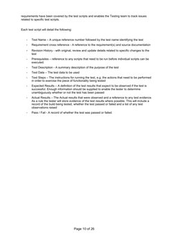 requirements have been covered by the test scripts and enables the Testing team to track issues 
related to specific test scr