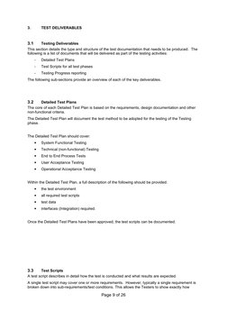 3.
TEST DELIVERABLES
3.1
Testing Deliverables
This section details the type and structure of the test documentation that ne