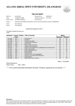 AIOU Official Transcript Details | PDF