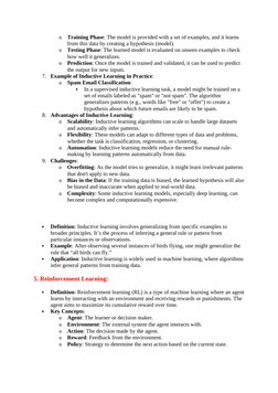 o
Training Phase: The model is provided with a set of examples, and it learns 
from this data by creating a hypothesis (model
