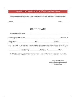 8th Class Certificate Format Template | PDF
