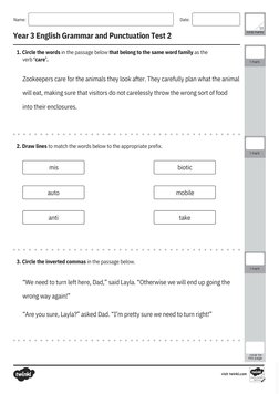 Year 3 Grammar and Punctuation Tests | PDF | English Grammar | English ...