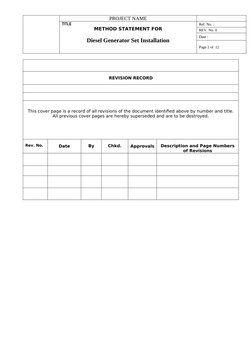 Diesel Generator Installation Method Statement | PDF | Quality ...