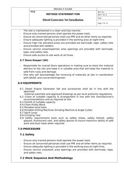 Diesel Generator Installation Method Statement | PDF | Quality ...