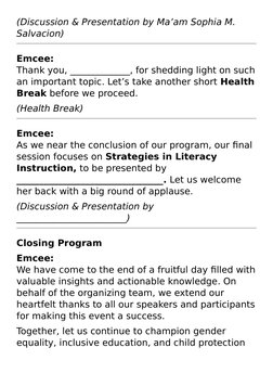 Emcee Script for Gender Development Seminar | PDF