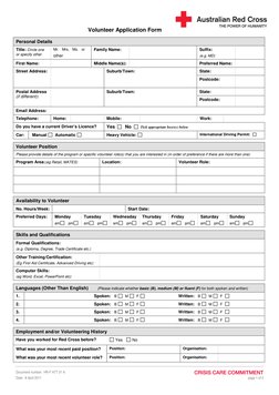 Document number:  HR-F ATT 01 A 
 
Date:  8 April 2011 
page 1 of 2 
 
Volunteer Application Form 
 
Personal Details 
Titl