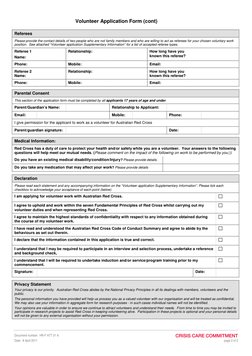 Document number:  HR-F ATT 01 A 
 
Date:  8 April 2011 
page 2 of 2 
Volunteer Application Form (cont) 
 
Referees 
Please