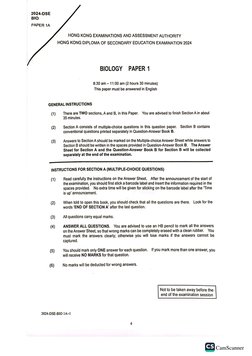 2024 DSE Biology MC Answers | PDF