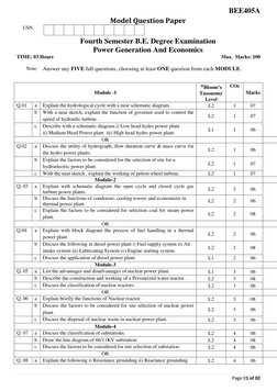 BEE405A Model Question Paper | PDF | Power Station | Hydroelectricity