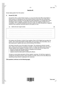 – 9 –
2224 – 5009
Turn over
Section B
Answer one question from this section.
4. 
Avuela PLC (AV) 
Avuela PLC (AV), a public l