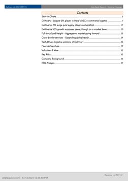 Delhivery Ltd (DELHIVERY IN) 
India Equity Research | Initiating Coverage 
 
December 16, 2024 | 2 
Contents 
Story in Ch