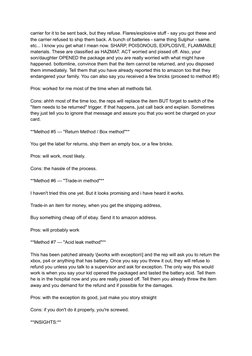 carrier for it to be sent back, but they refuse. Flares/explosive stuff - say you got these and
the carrier refused to ship t