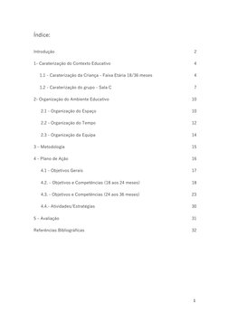 1 
 
Índice: 
 
 
 
Introdução 
 
 
2 
1- Caraterização do Contexto Educativo 
 
 
4 
     1.1 - Caraterização da Criança - F