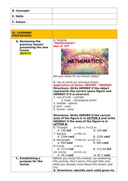 Math 6 Lesson Plan: Volume & Graphs | PDF | Area | Learning