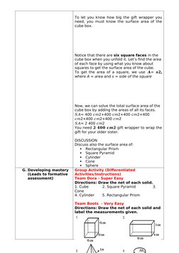 Math 6 Lesson Plan: Volume & Graphs | PDF | Area | Learning