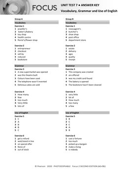 Focus 2 Unit 7 Test Answer Key | PDF | Retailing
